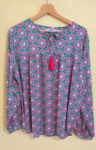 Bluse grün/pink gemustert