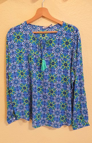 Bluse blau grün gemustert