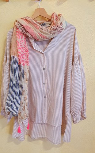 Bluse beige weiß gestreift